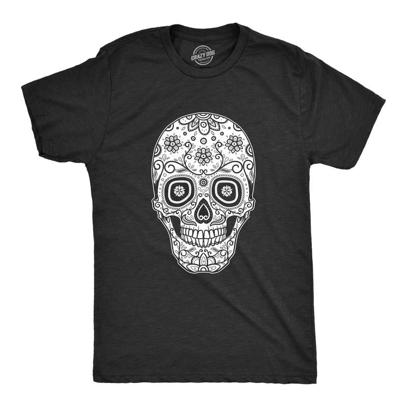 Mens Sugar Skull Cool Mexican Crystal Day of the Dead Mask T shirt Mens Funny T Shirts Cool Tees Soft Stylish Casual...