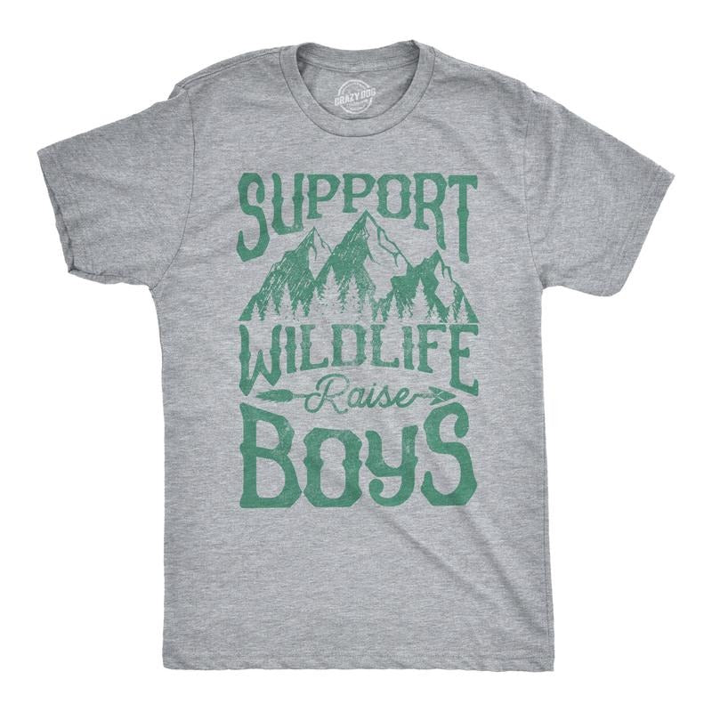 Mens Support Wildlife Raise Boys T Shirt Funny Parenting Tee Mens Funny T Shirts Cool Tees Soft Stylish Casual Menswear...