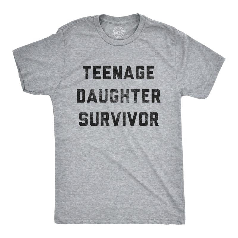 Mens Teenage Daughter Survivor T shirt Funny Fathers Day Tee for Dad Mens Funny T Shirts Cool Tees Soft Stylish Casual...