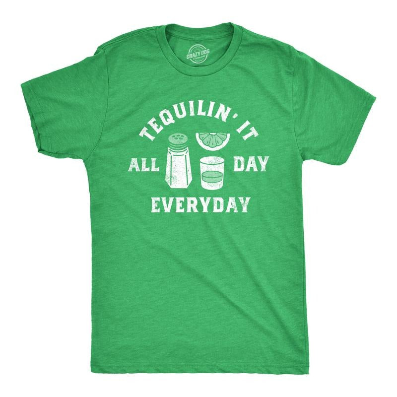 Mens Tequilin It All Day Everyday T Shirt Funny Drinking Partying Tequila Shot Lovers Tee For Guys Mens Funny T Shirts...