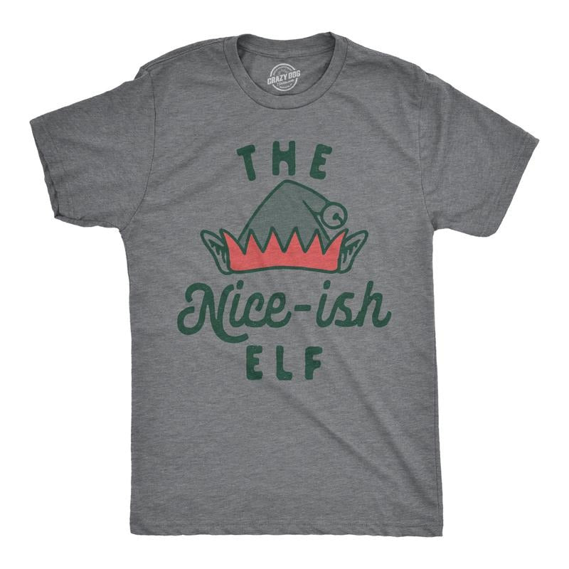Mens The Nice Ish Elf T Shirt Funny Good Behavior Xmas Elves Joke Tee For Guys Mens Funny T Shirts Cool Tees Soft Stylish...