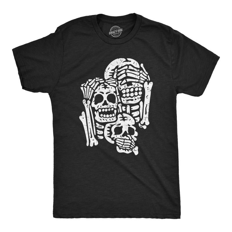 Mens Three Wise Skeletons T Shirt Funny Spooky Halloween Party Joke Tee For Guys Mens Funny T Shirts Cool Tees Soft...