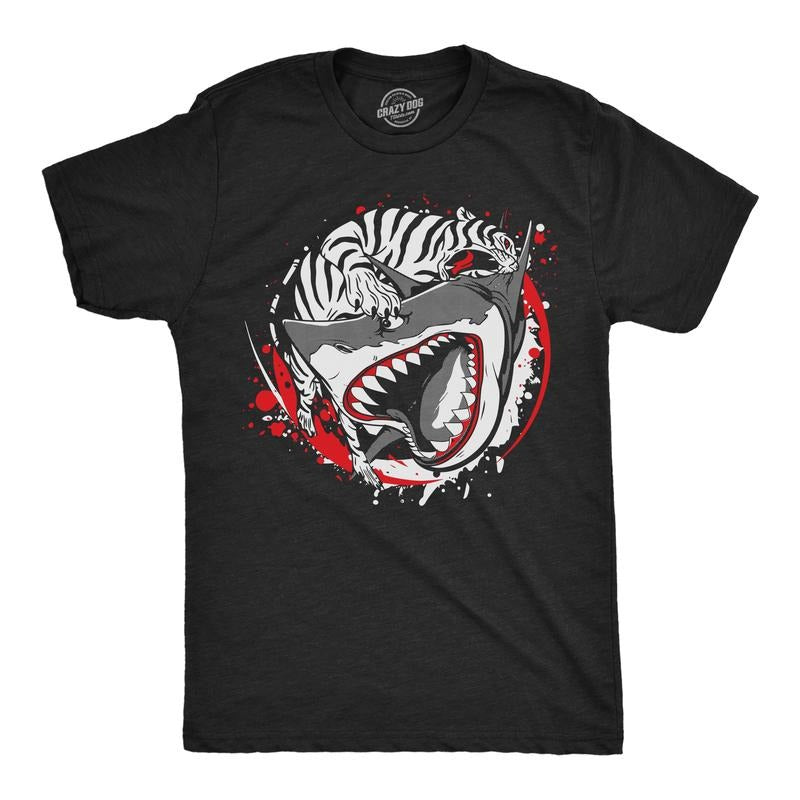 Mens Tiger Shark Ying Yang Funny T Shirts Animal Graphic Tee For Men Mens Funny T Shirts Cool Tees Soft Stylish Casual...