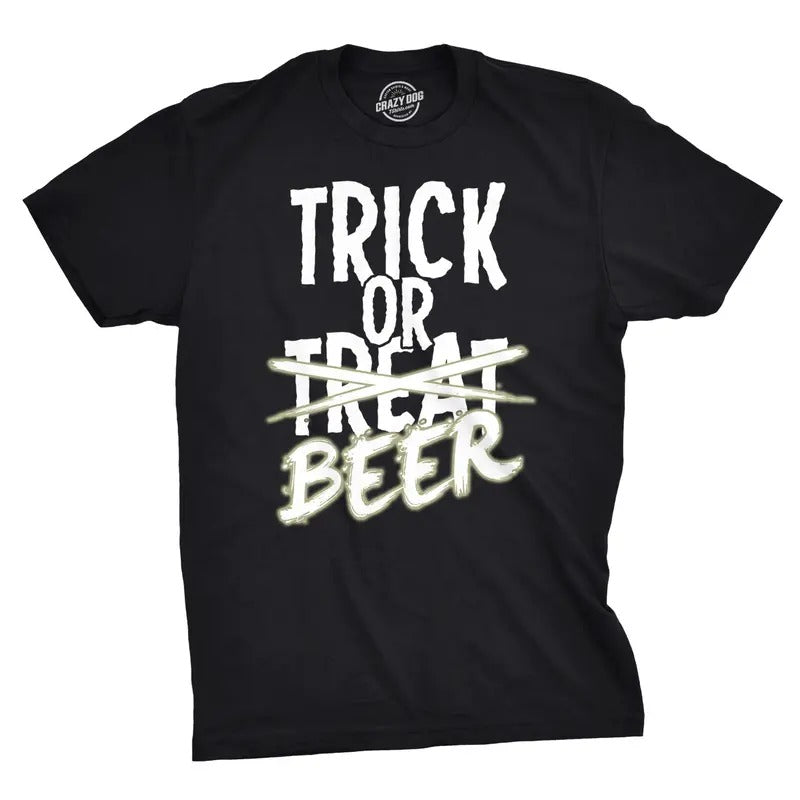 Mens Trick or Beer Glowing Shirt Funny Halloween T Shirt Glow In The Dark Tee Mens Funny T Shirts Cool Tees Soft Stylish...