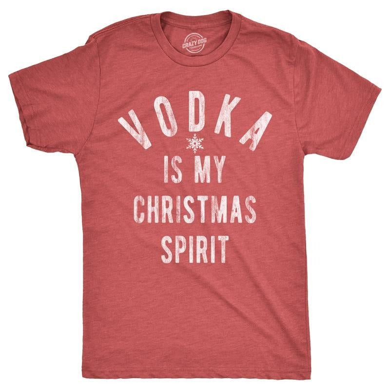 Mens Vodka Is My Christmas Spirit T Shirt Funny Xmas Holiday Booze Drinking Lovers Tee For Guys Mens Funny T Shirts Cool...
