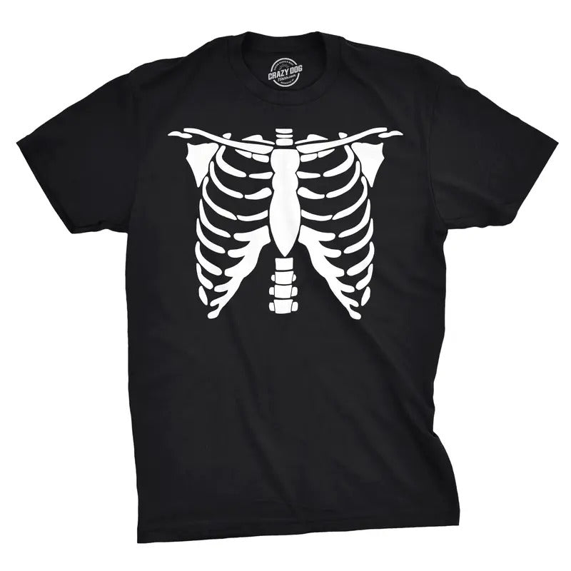 Mens White Skeleton Rib Cage Funny Halloween Costume T shirt Mens Funny T Shirts Cool Tees Soft Stylish Casual Menswear...