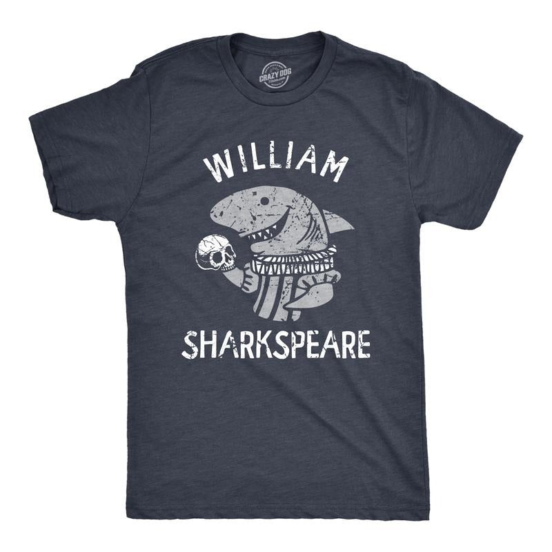 Mens William Sharkspeare T Shirt Funny Shark Week Shakespeare Joke Tee For Guys Mens Funny T Shirts Cool Tees Soft...