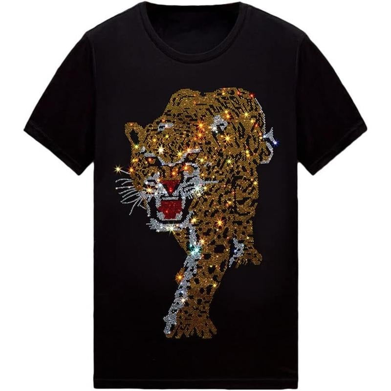 Mens Womens Sparkly T Shirt Rhinestone Short Sleeve Rock Festival Bling Gemstone Tshirt Cotton Graphic Tees made in usa...