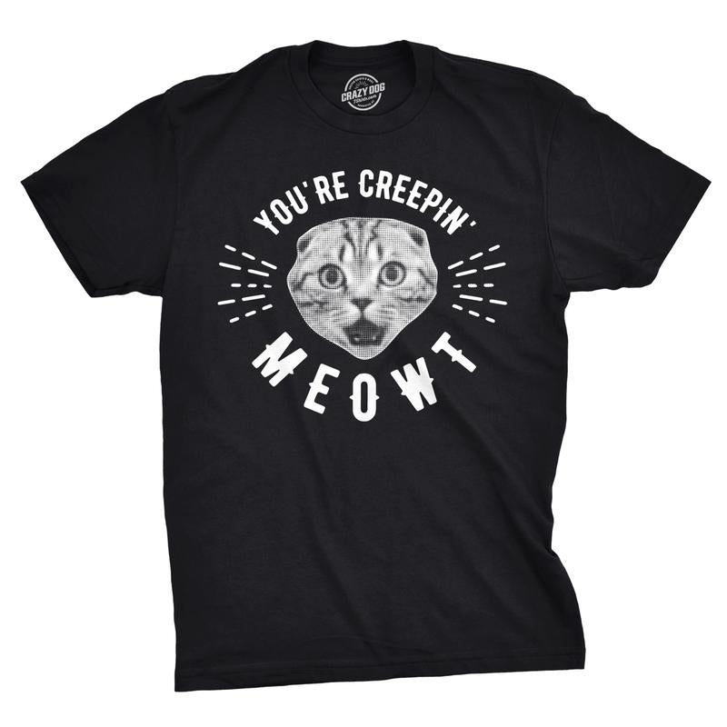 Mens Youre Creepin Meowt T Shirt Cute Cat Halloween Tee for Guys Mens Funny T Shirts Cool Tees Soft Stylish Casual...
