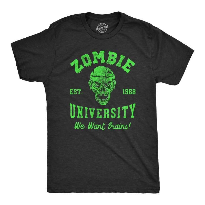 Mens Zombie University T Shirt Funny Undead Academy Tee For Guys Mens Funny T Shirts Cool Tees Soft Stylish Casual...
