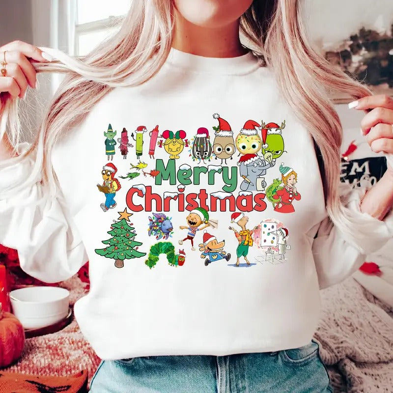 Merry Christmas Children's Books Shirt Teacher Xmas Gift Children Book Xmas Shirt Mo Willems Teacher Shirt Pete Cat...