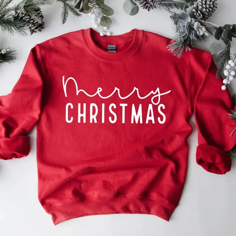Merry Christmas Crewneck Sweatshirt, Merry Christmas T-Shirt, Christmas Sweater For Women, Xmas Gift Hoodie | TeeBloomCo.com
