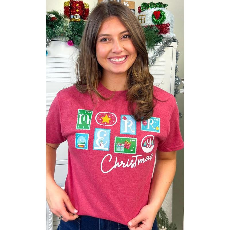 Merry Christmas Stamps Graphic Shirt Hoodie, Sweatshirt | TeeBloomCo.com
