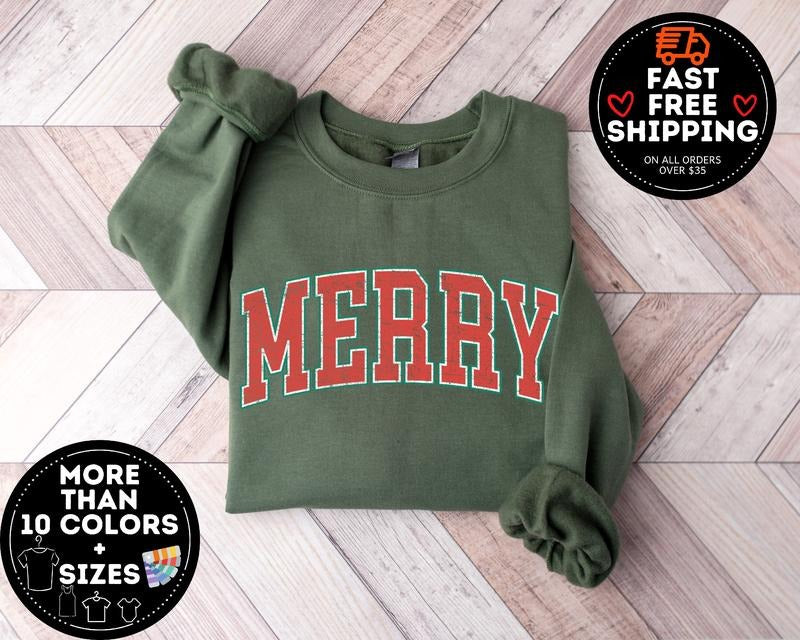 Merry Christmas Sweatshirt, Christmas Shirts, Cute Winter Sweater, Christmas Shirt for Women, Christmas Crewneck...