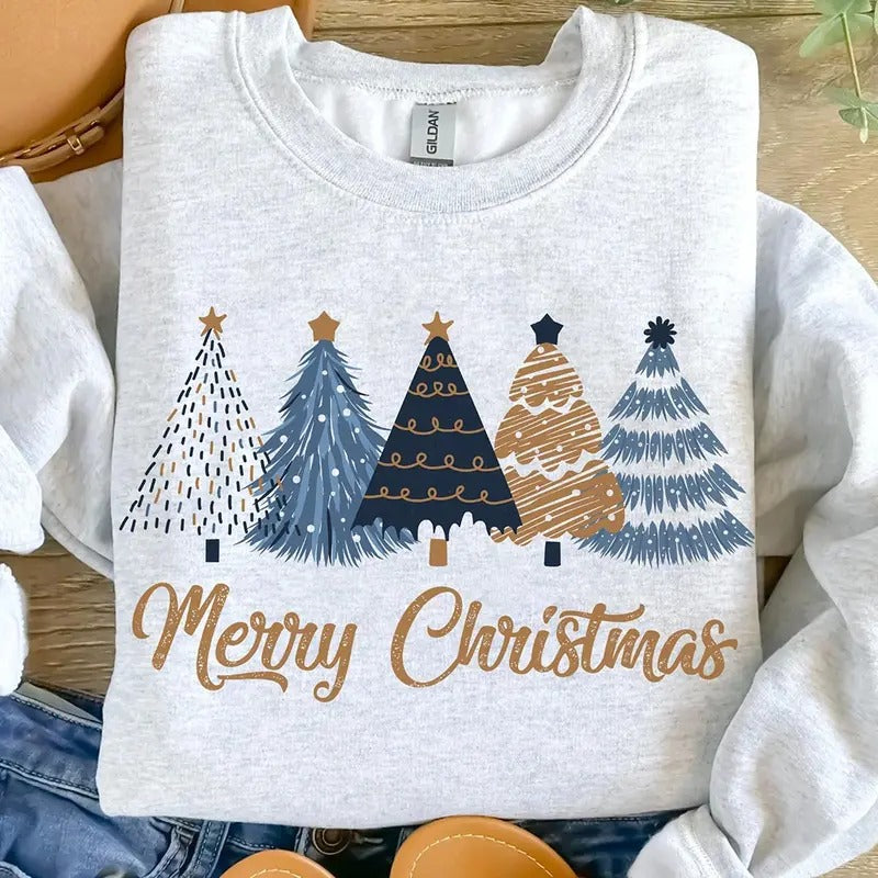 Merry Christmas Tree Sweatshirt, Gifted Sweatshirt, Christmas gifts, Christmas Crewneck, Women Christmas Sweatshirt,...