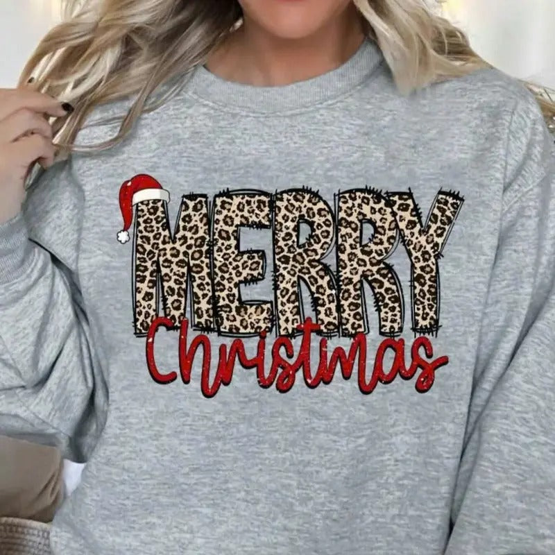 Merry Christmas Women's Christmas Letter Print Drop Shoulder Sweatshirt, Casual Long Sleeve Ladies Fall & Winter Clothes...