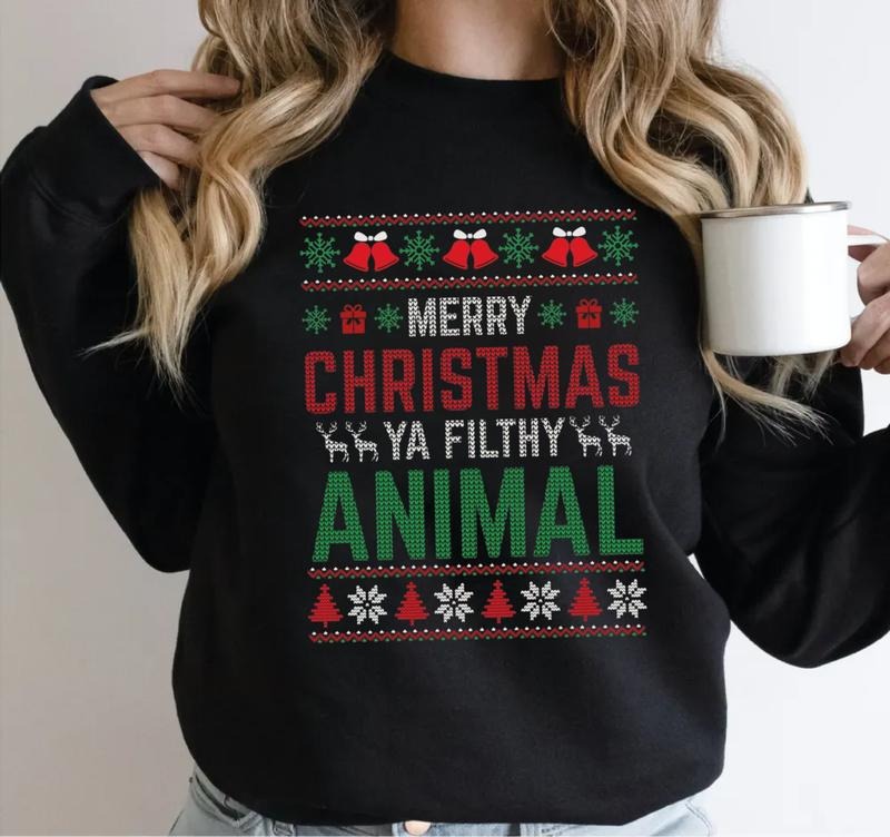 Merry Christmas Ya Filthy Animal Sweatshirt, Ugly Christmas Sweate, Funny Holiday Tee, Retro Xmas Crewneck , Unisex Long...