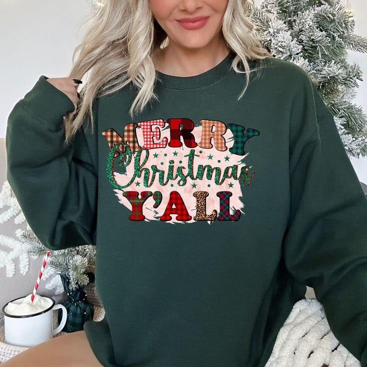 Merry Christmas Yall,Christmas Crewneck,Christmas Western Shirt,Christmas Matching,Christmas Sweater, Xmas...