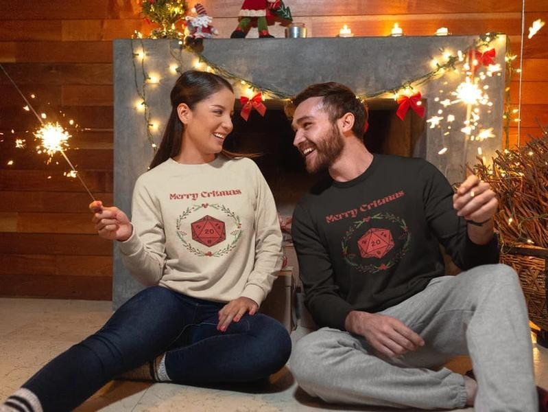 Merry Critmas D20 Holiday Christmas Sweatshirt | Dungeons and Dragons | DnD | Unisex Heavy Blend Crewneck Sweatshirt |...