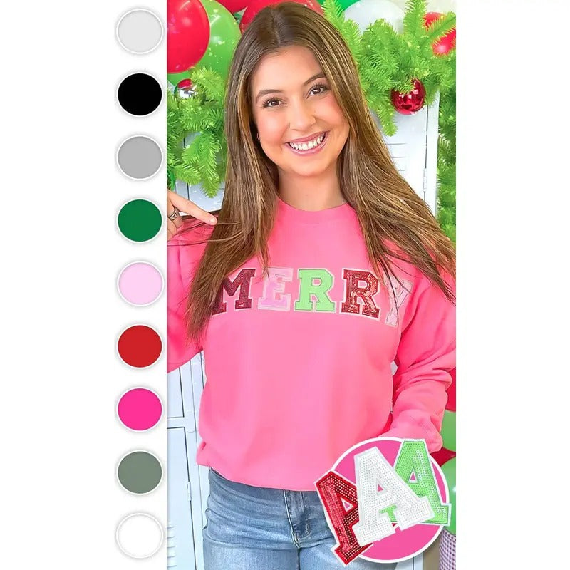 Merry Sequin Christmas Graphic Sweatshirt T-Shirts, Hoodie | TeeBloomCo.com