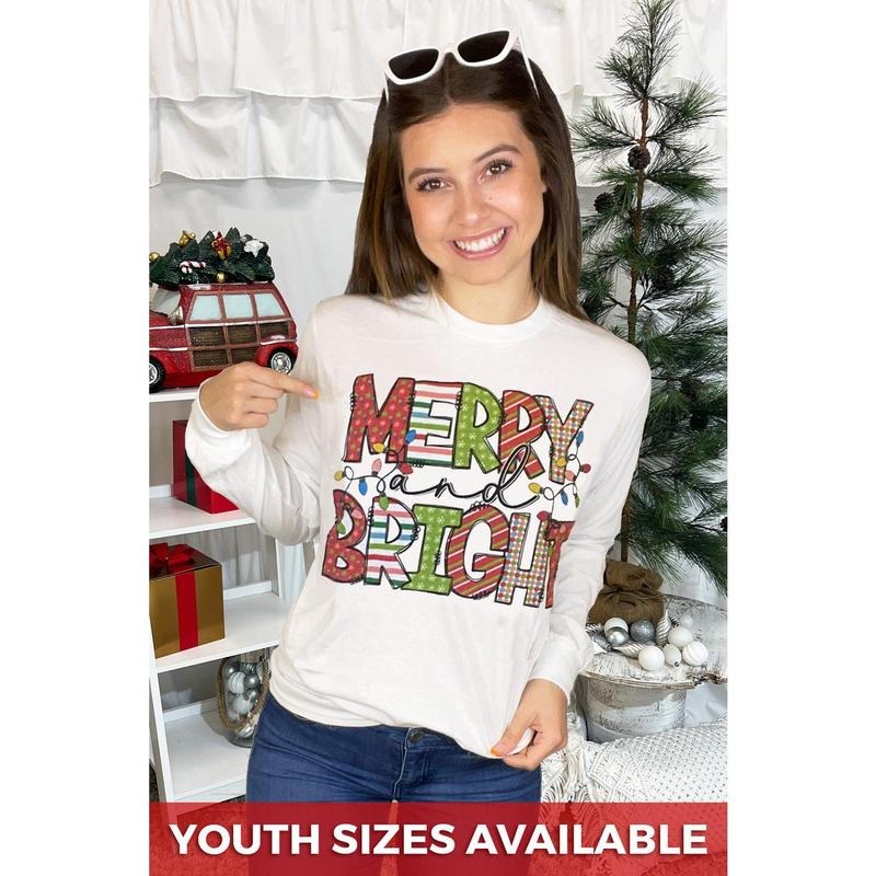 Merry and Bright Christmas Long Sleeve T-Shirt Hoodie, Sweatshirt | TeeBloomCo.com