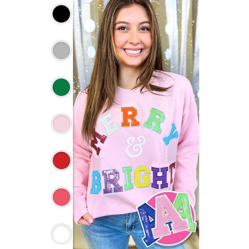 Merry and Bright Sequin Graphic Sweatshirt T-Shirts, Hoodie | TeeBloomCo.com