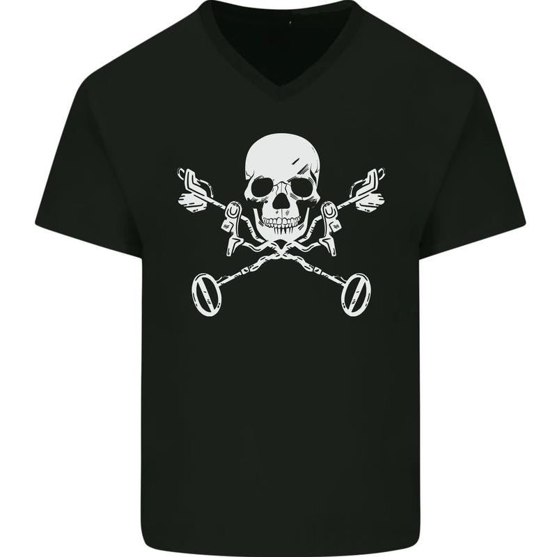 Metal Detector Skull Detecting Mens V-Neck Cotton T-Shirt Made in USA Hoodie, Sweatshirt | TeeBloomCo.com