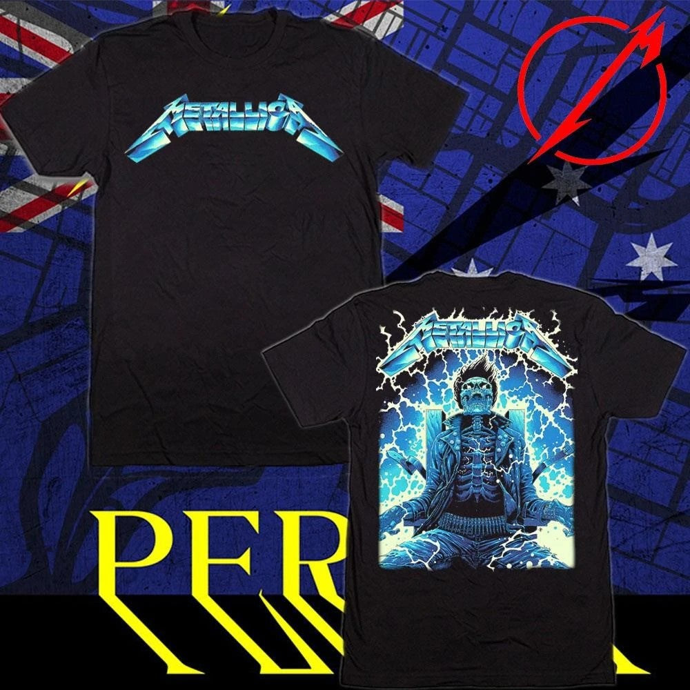Metallica Ride The Lightning Artwork By Luke Preece Australia M72 World Tour T-Shirt