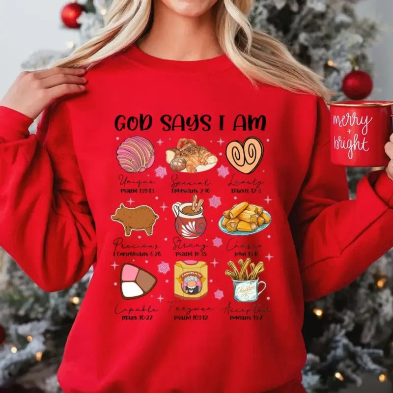 Mexican Christmas Sweatshirt, God Says I Am Sweater, Merry Christmas Shirt, Christian Bible Shirt, Jesus Tee, Unisex Long...