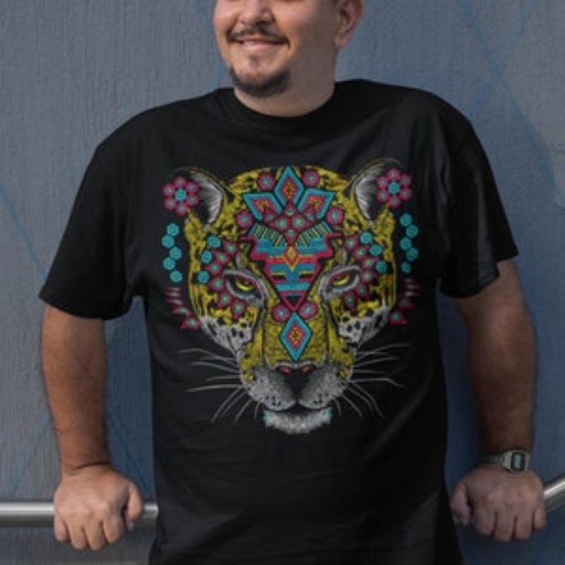 Mexican Jaguar Art Print T-shirt for Men - Unique Mexican Gift .made in usa Hoodie, Sweatshirt | TeeBloomCo.com