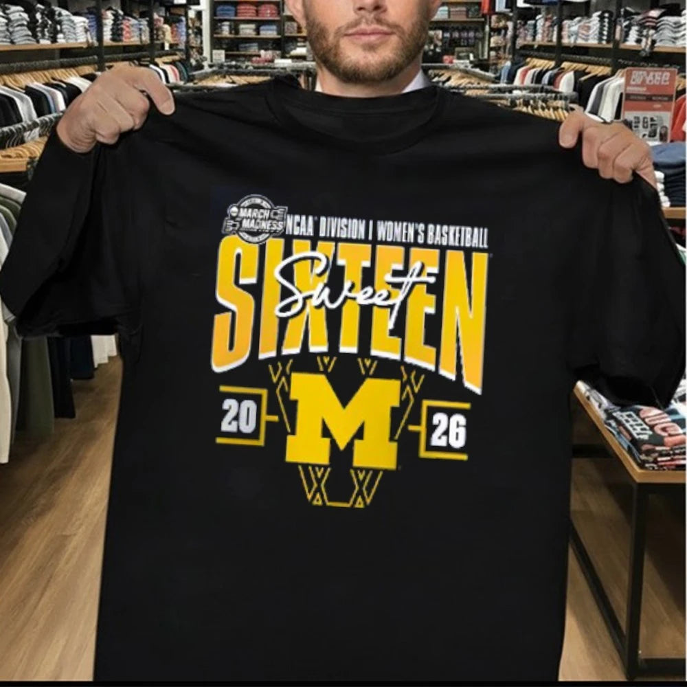 Michigan Wolverines 2026 NCAA Women’s Basketball Tournament March Madness Sweet 16 Court Shot T-Shirt