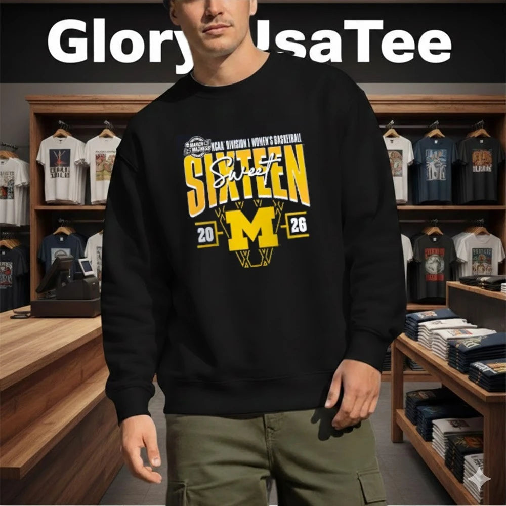 Michigan Wolverines 2026 NCAA Women’s Basketball Tournament March Madness Sweet 16 Court Shot T-Shirt
