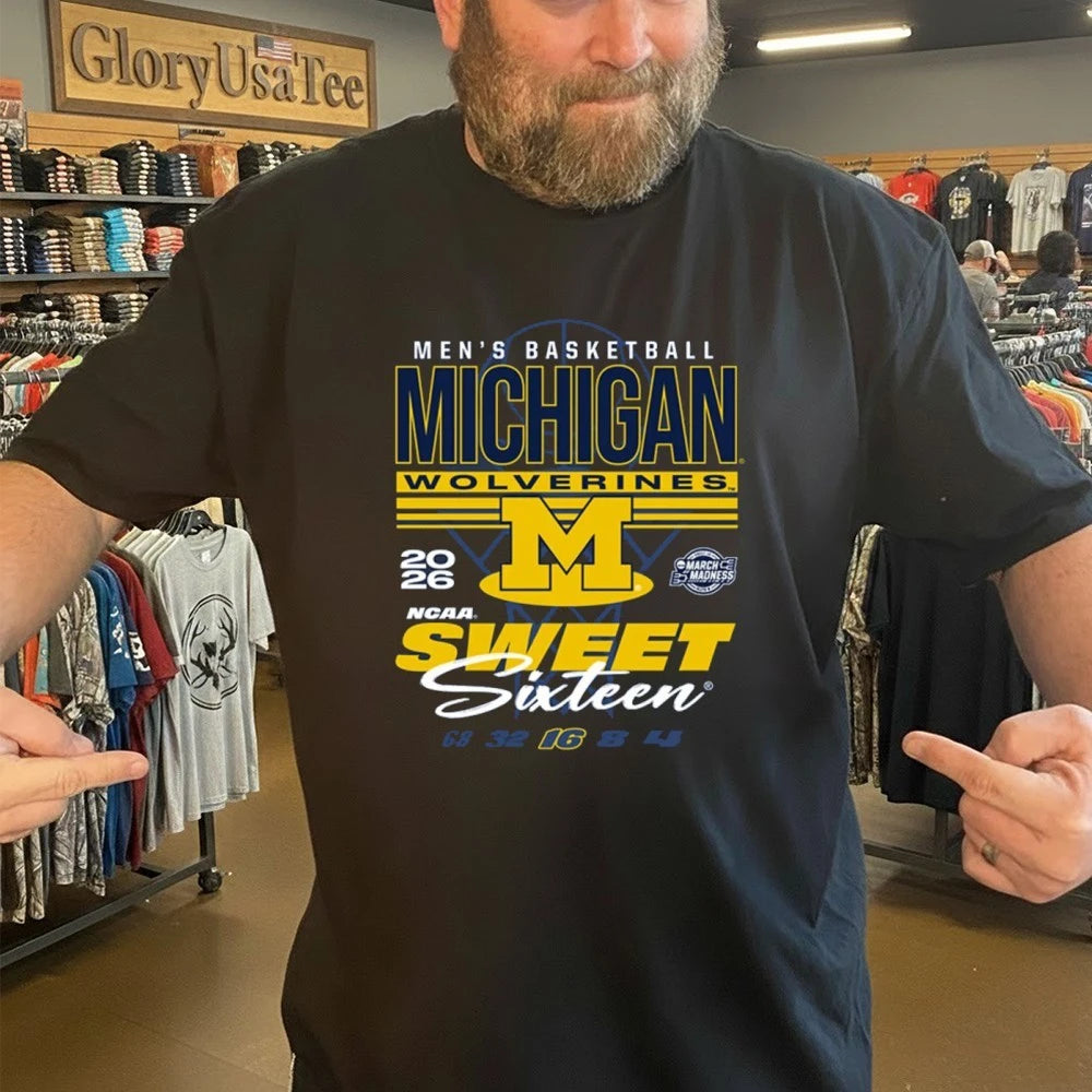 Michigan Wolverines Navy Blue Something Inked 2026 NCAA March Madness Sweet 16 Bound Net Men’s Basketball Shirt