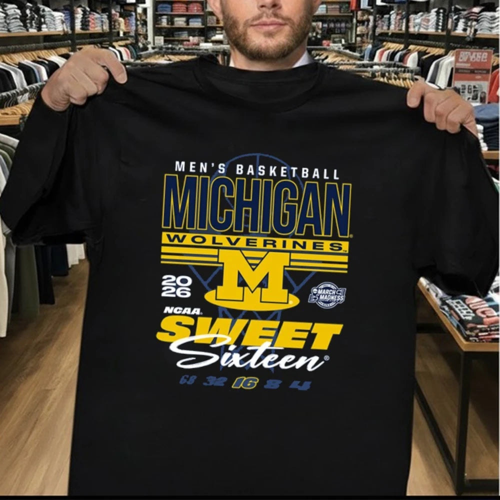 Michigan Wolverines Navy Blue Something Inked 2026 NCAA March Madness Sweet 16 Bound Net Men’s Basketball Shirt