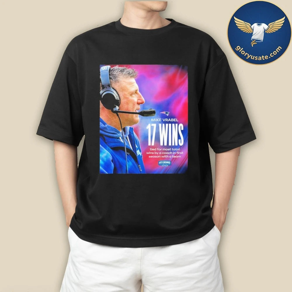 Mike Vrabel 17 Wins Record-Breaking Commemorative T-Shirt
