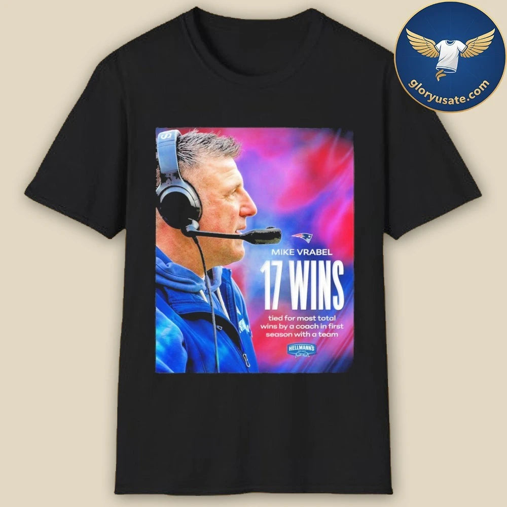 Mike Vrabel 17 Wins Record-Breaking Commemorative T-Shirt