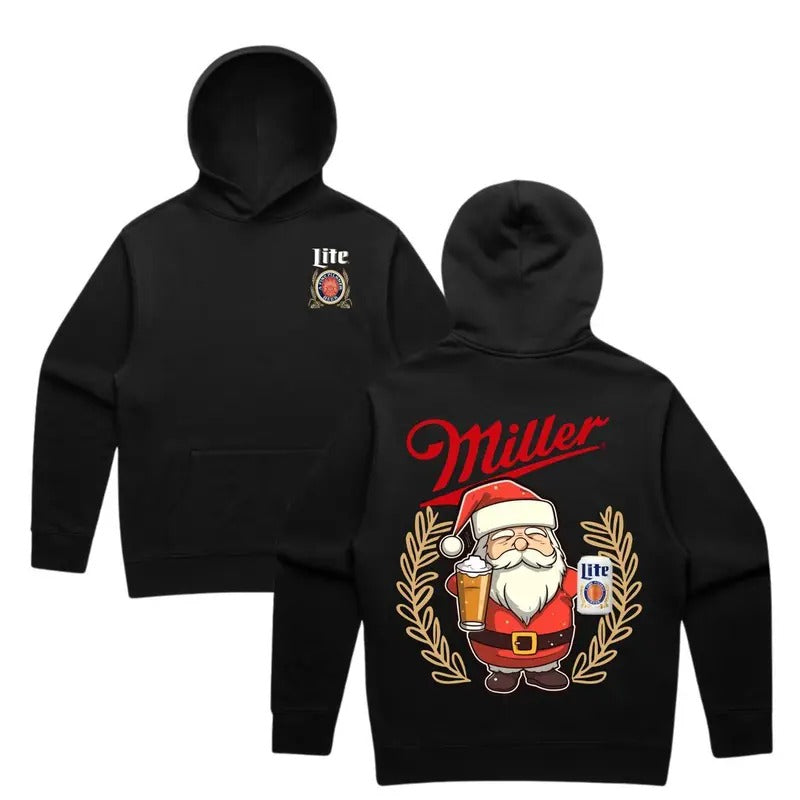 Miler Lite Santa Claus Noel 2 Sided Hoodie Sweatshirt T-shirt, Fashion Casual Regular Fit Drawstring Pocket Hooded for...