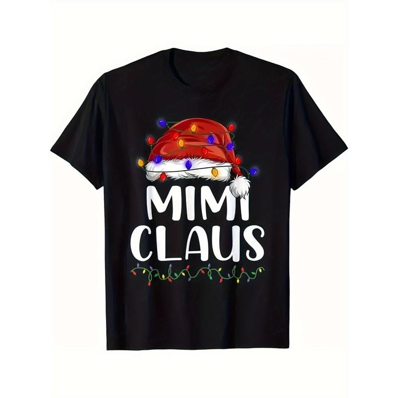 Mimi Claus Christmas T-Shirt | 100% Cotton Knit Fabric | Casual Crew Neck | All-Season Slight Stretch Regular Fit | Adult...
