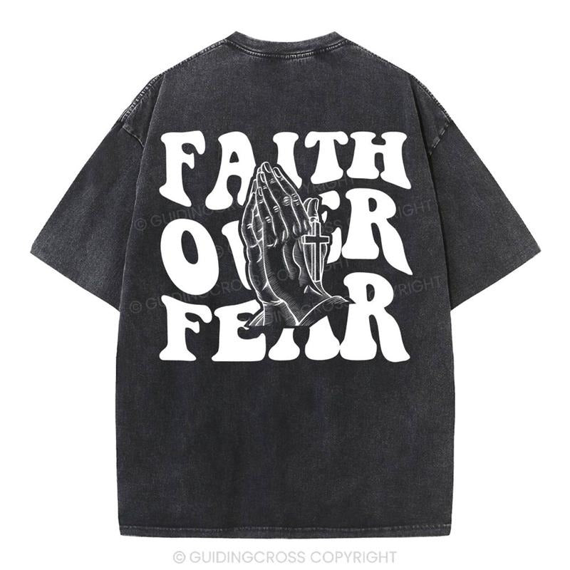 [ Mineral Wash ] 1 Faith Over Fear Christian Washed Shirt Jesus Graphic Washed Style Shirt Hoodie, Sweatshirt