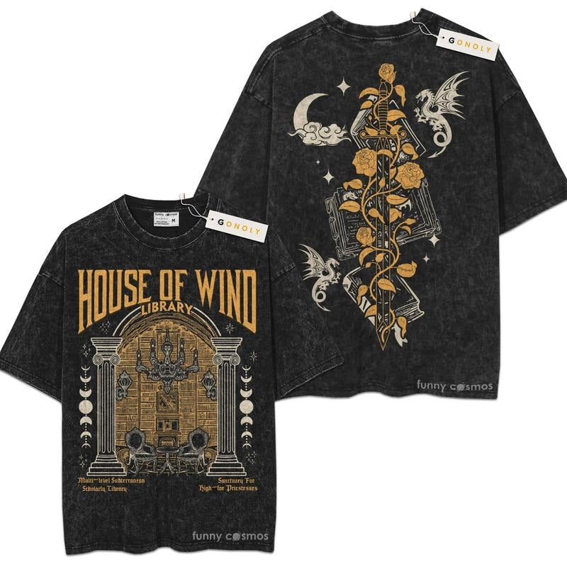 [ Mineral Wash ] Acotar House Of Wind Library For Fans Lover Book, Bookish, Graphic Washed Style Shirt Hoodie, Sweatshirt