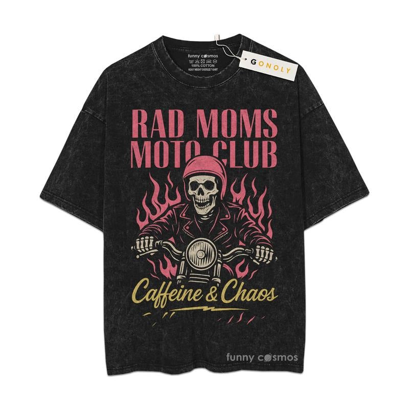 [ Mineral Wash ] Bad Moms Moto Club, Caffein And Chaos, Mother Day Gifts For Mom, Mom Life, Mother Day Graphic Washed...
