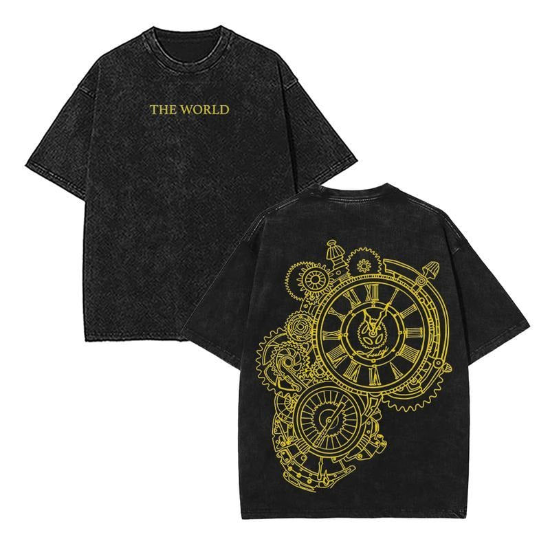 [ Mineral Wash ] Edition "The World" Jojos Bizarre Adventure Anime Oversize Lightweight Washed Tee, Gift For Anime Lover...