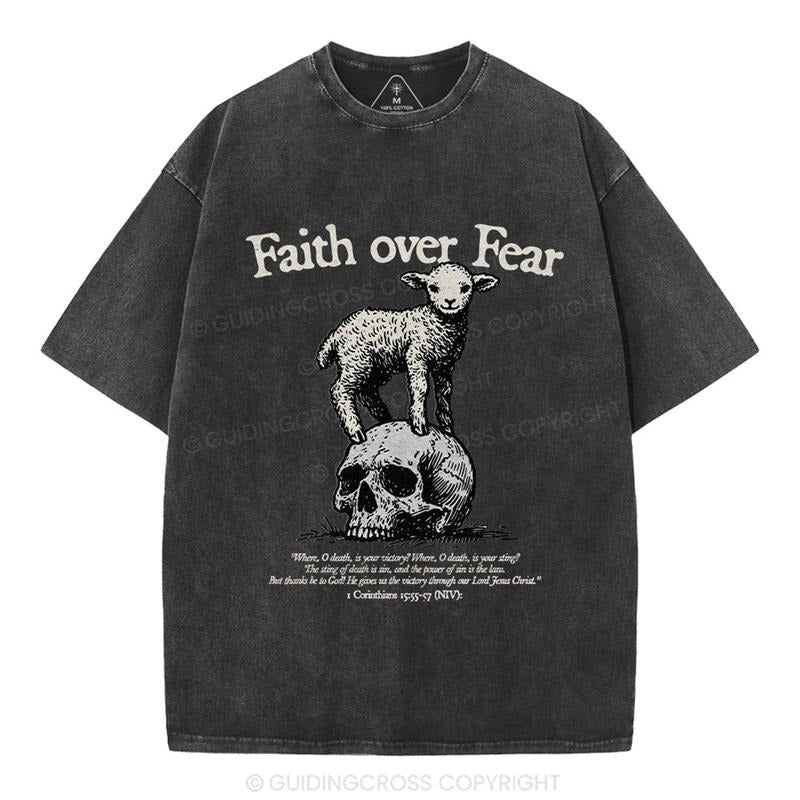[ Mineral Wash ] Faith Over Fear Lamb Christian Washed TShirt Jesus Graphic Washed Style Shirt Hoodie, Sweatshirt