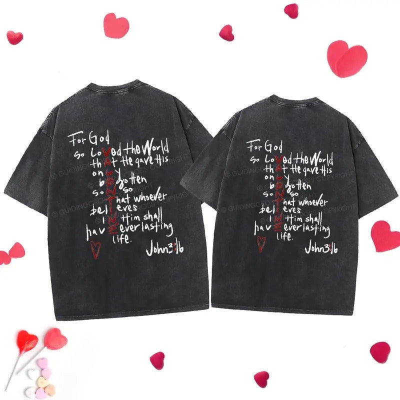 [ Mineral Wash ] For God So Loved Christian Washed Shirt Jesus Graphic Washed Style Shirt Hoodie, Sweatshirt | TeeBloomCo.com