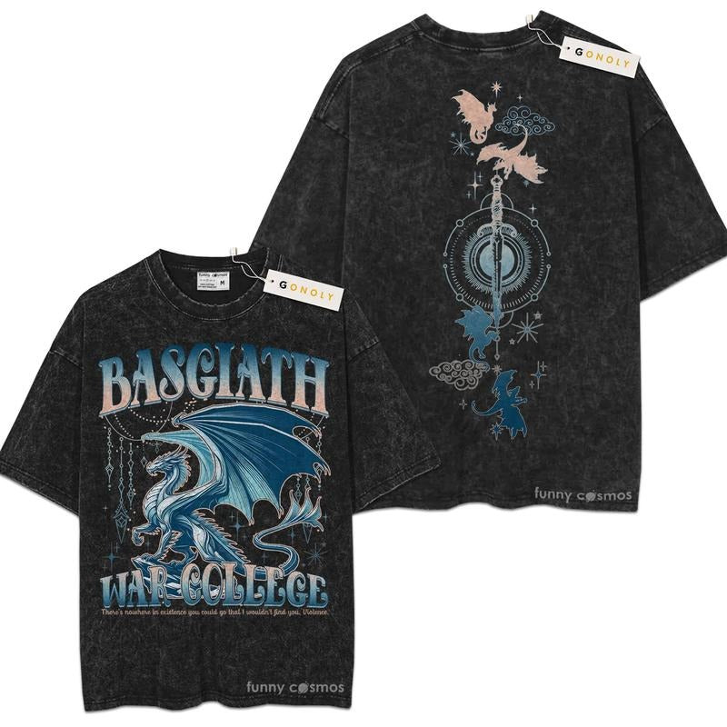 [ Mineral Wash ] Fourth Wing Basgiath War, Trendy Book Dragon For Fans Lover Book, Bookish, Graphic Washed Style Shirt...