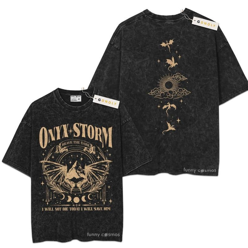 [ Mineral Wash ] Fourth Wing Series, Onyx Storm Violence Brave The Dark Book, Bookish Graphic Washed Style Shirt Hoodie,...