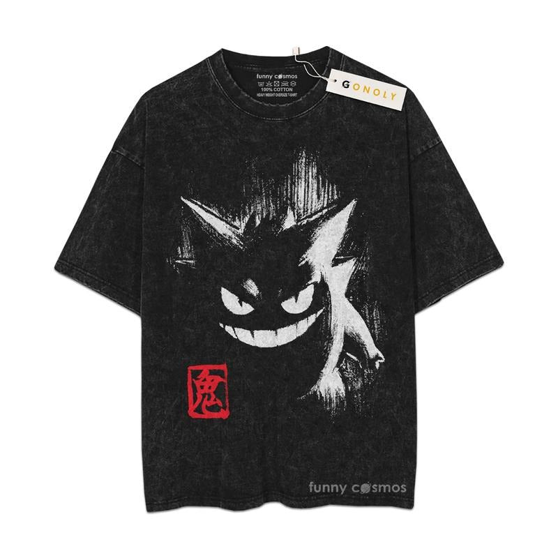 [ Mineral Wash ] Gengar PKM Fan Anime Shirt, Graphic Washed Style Shirt Hoodie, Sweatshirt | TeeBloomCo.com