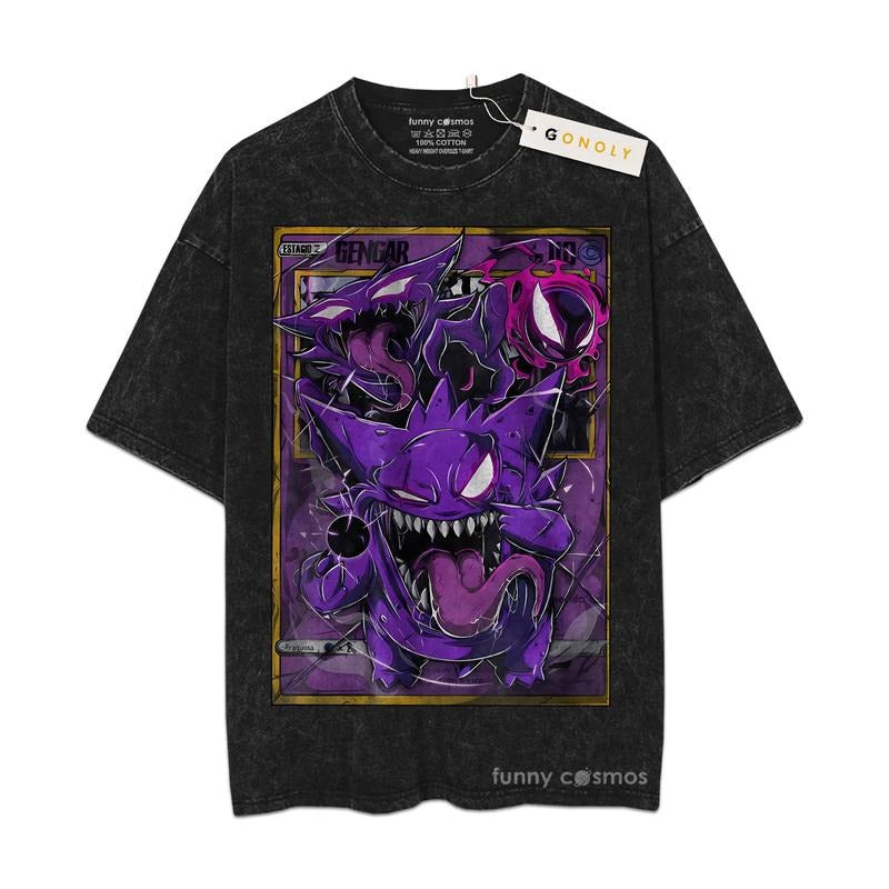 [ Mineral Wash ] Gengar PKM Fan Anime Shirt, Graphic Washed Style TShirt Hoodie, Sweatshirt | TeeBloomCo.com
