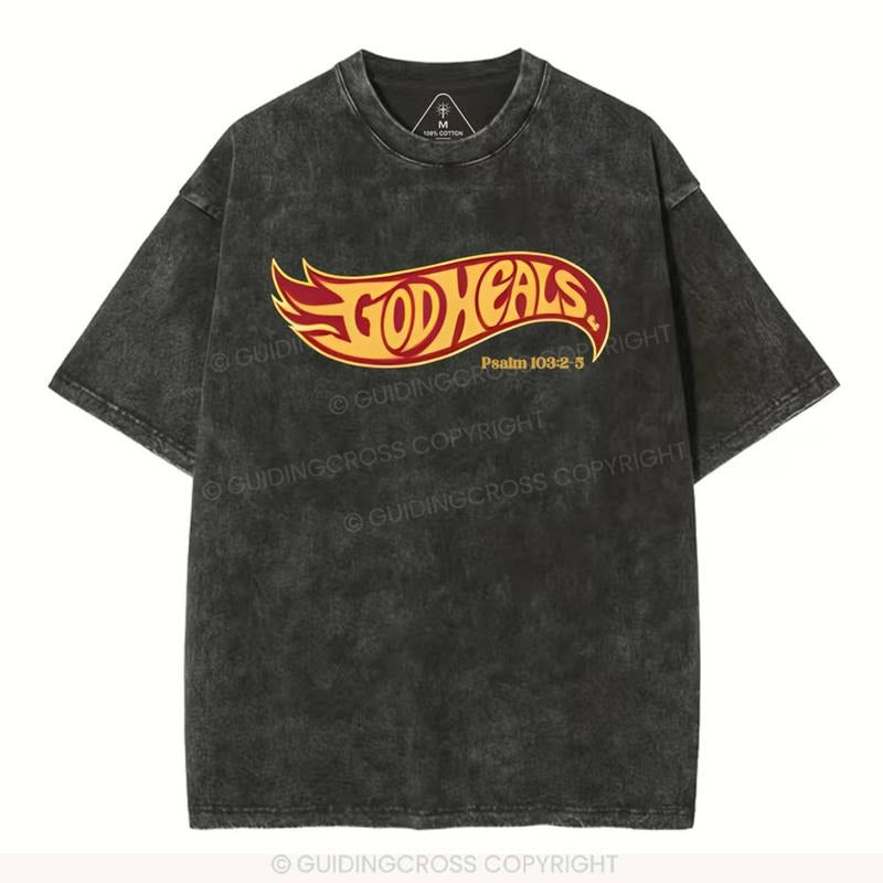 [ Mineral Wash ] God Heals Christian Washed TShirt Jesus Graphic Washed Style Shirt Hoodie, Sweatshirt | TeeBloomCo.com