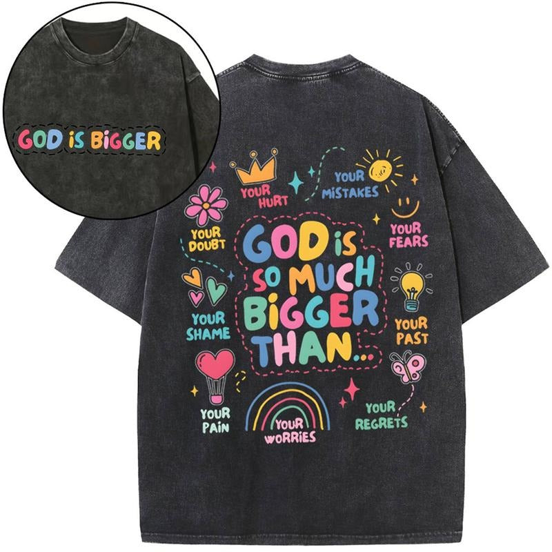 [ Mineral Wash ] God Is Bigger Christian Washed TShirt Jesus Graphic Washed Style Shirt Hoodie, Sweatshirt | TeeBloomCo.com